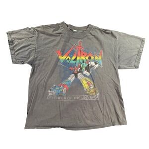 Vintage Voltron Graphic T-Shirt Mens XL Charcoal Grey Distressed Y2K Anime Tee